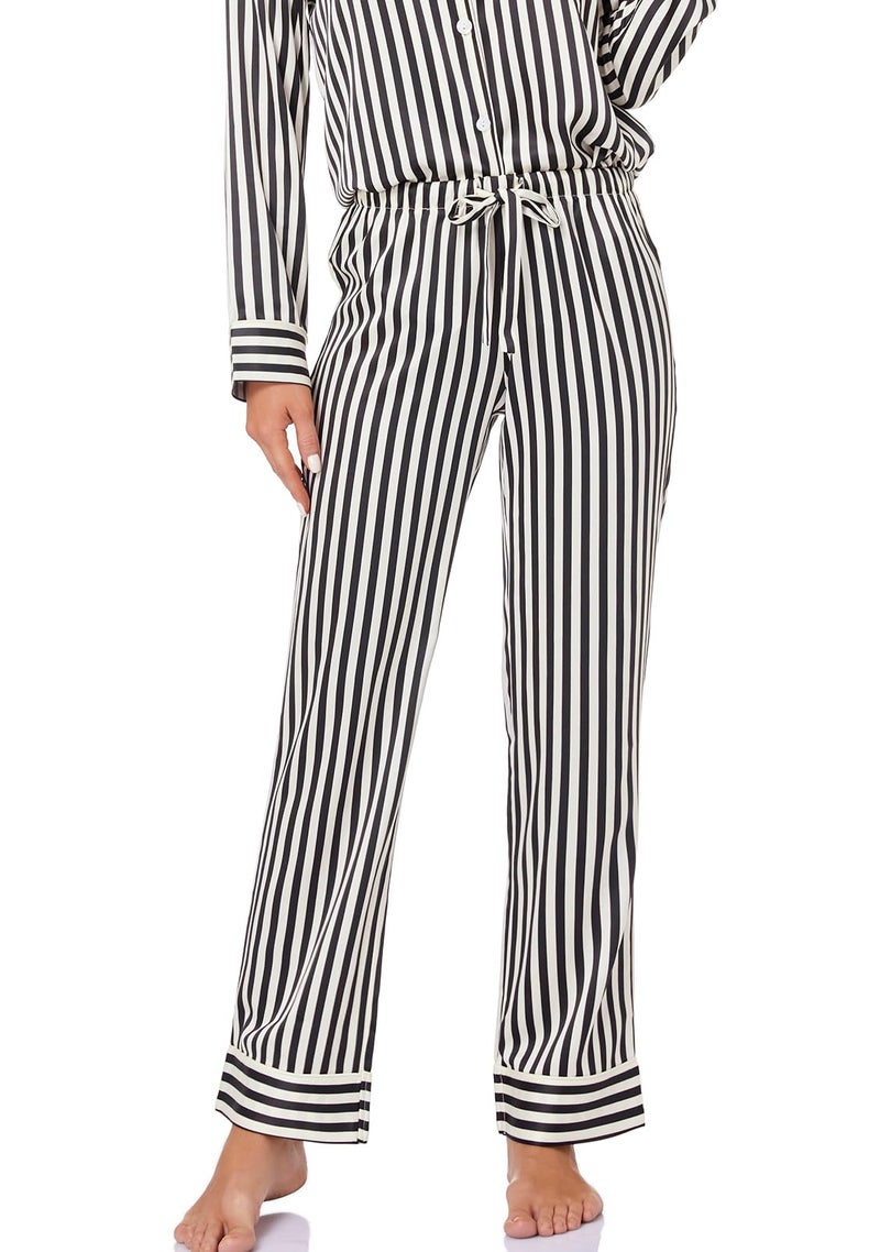 Serenedelicacy Women's Satin Pajama Set Long Sleeve Button Down Sleepwear 2-Piece Silky Pj Set (Small, Champagne/Black, Stripe) - Image 5
